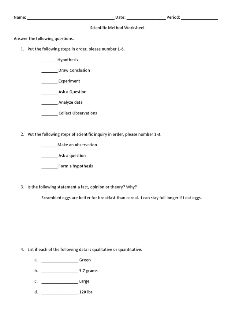 Scientific Method Worksheet Guide | PDF | Scientific Method | Hypothesis