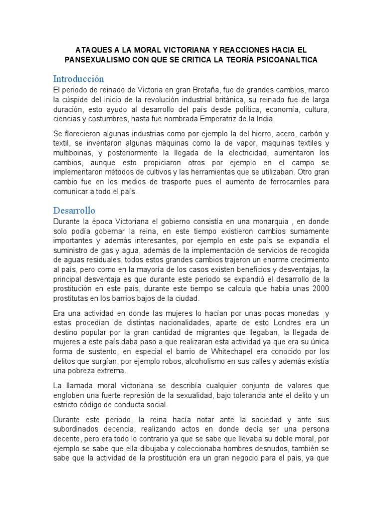 Ataques A La Moral Victoriana y Reacciones Hacia El Pansexualismo Con