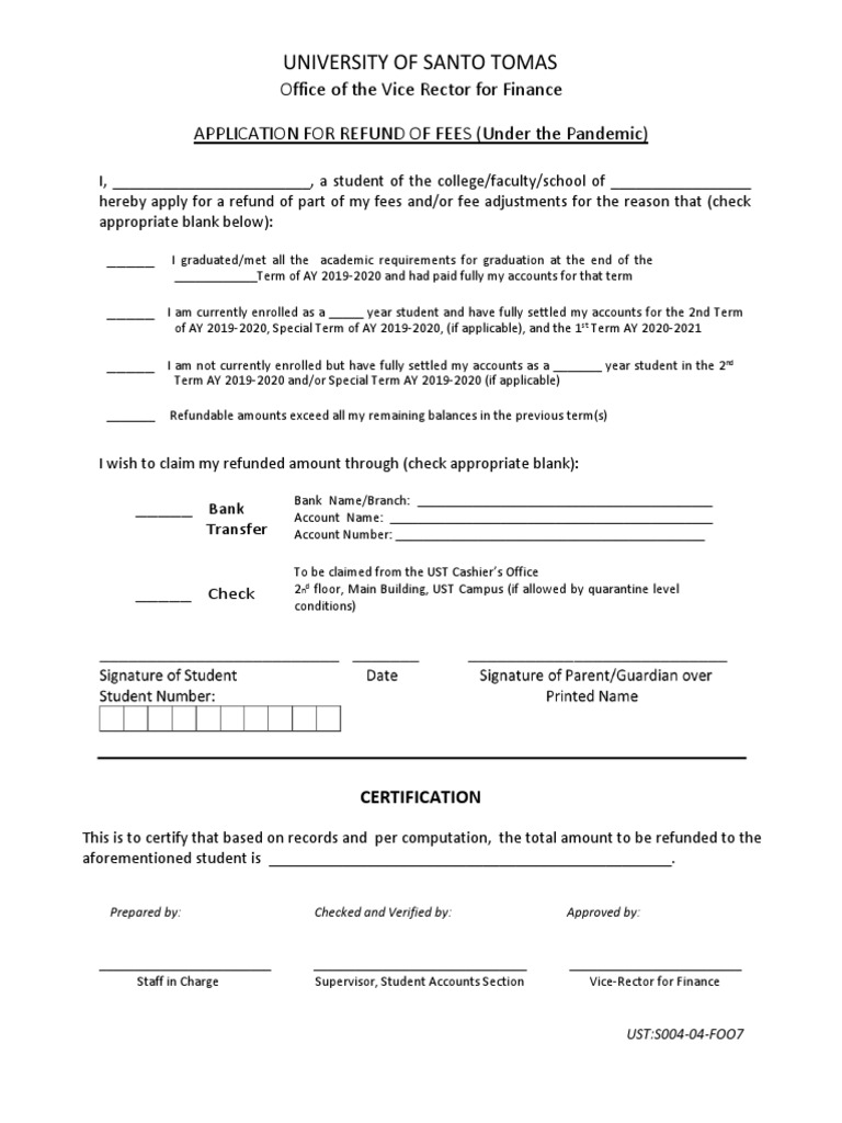 Application For Refund of Fees PDF | PDF