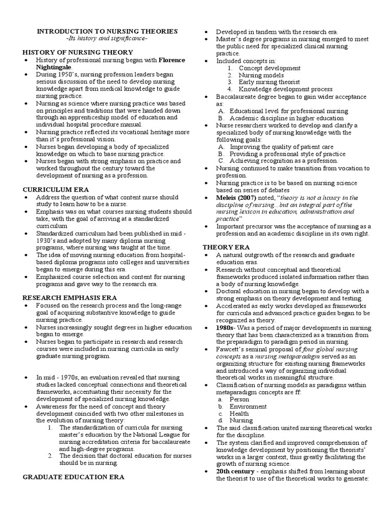 History and Significance of Nursing Theory | PDF | Nursing | Theory