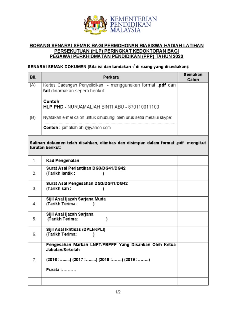 Hlp Phd Borang Semakan Temu Duga Ppp Tahun 2020 Pdf
