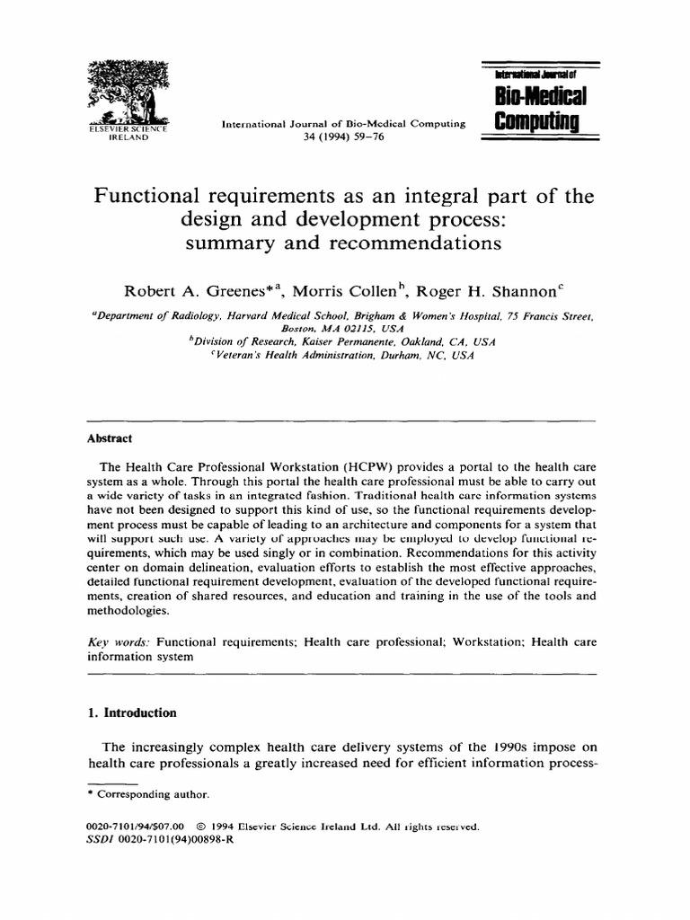 Functional Requirements As An Integral Part of The Design and ...