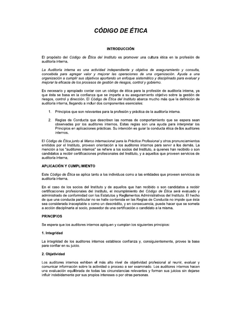 Codigo de Etica Del Auditor PDF | PDF