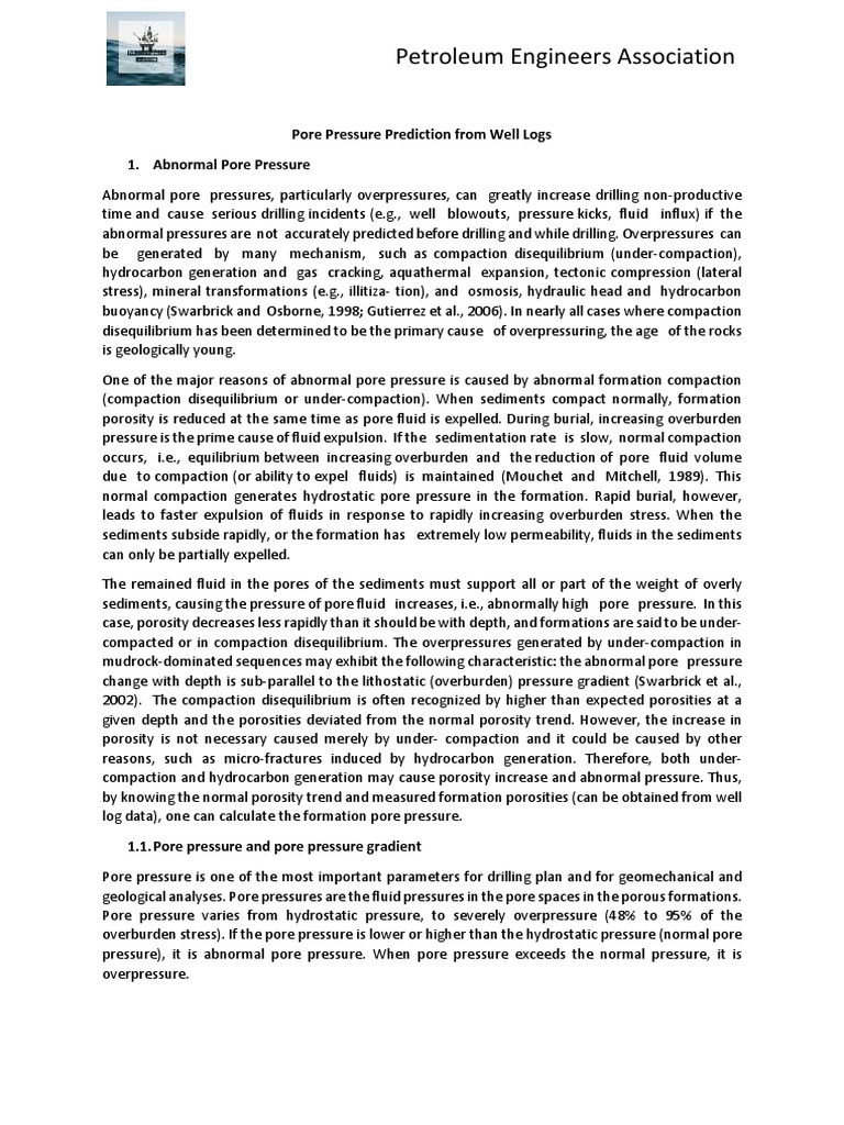 Pore Pressure Prediction From Well Logs | PDF | Porosity | Casing ...