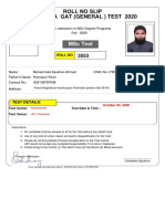 Roll No Slip For Etea Gat (General) Test 2020