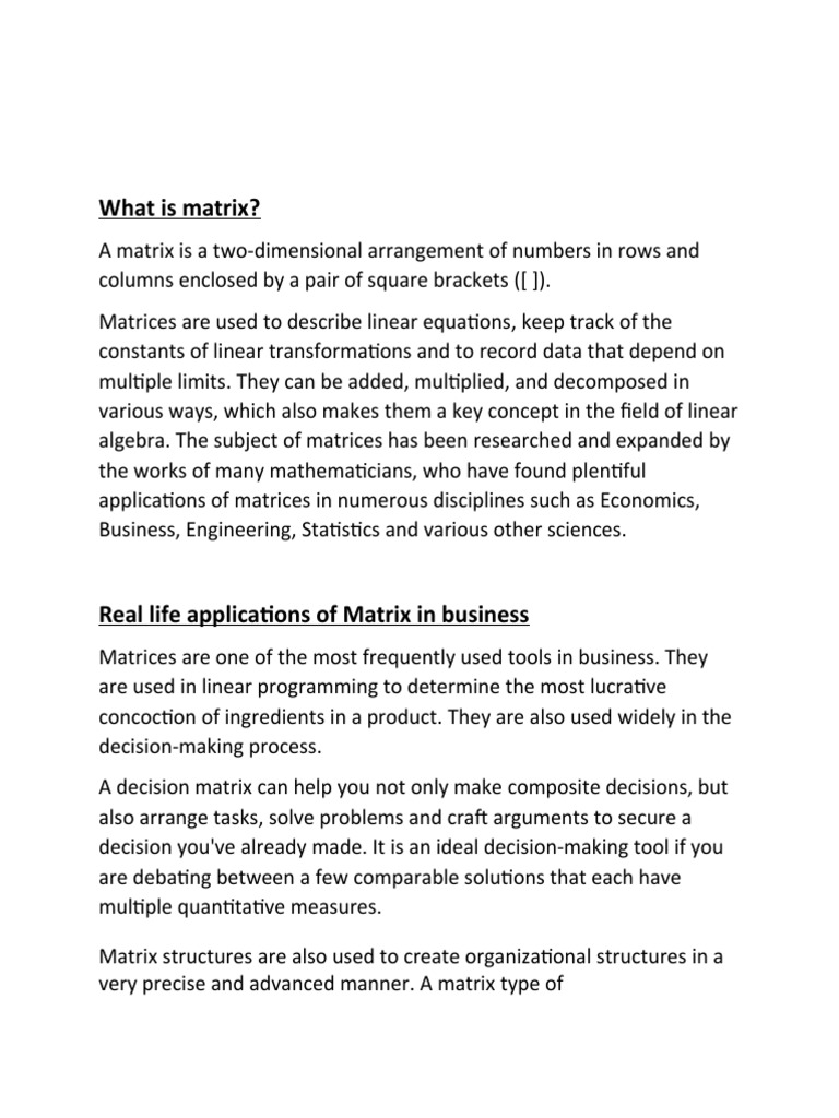 Business Applications of Matrices | PDF | Linear Map | Matrix (Mathematics)
