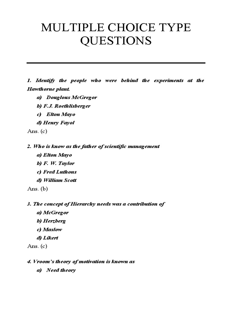 Chap 12 PM-BB Multiple Choice Type Questions | PDF | Motivation ...