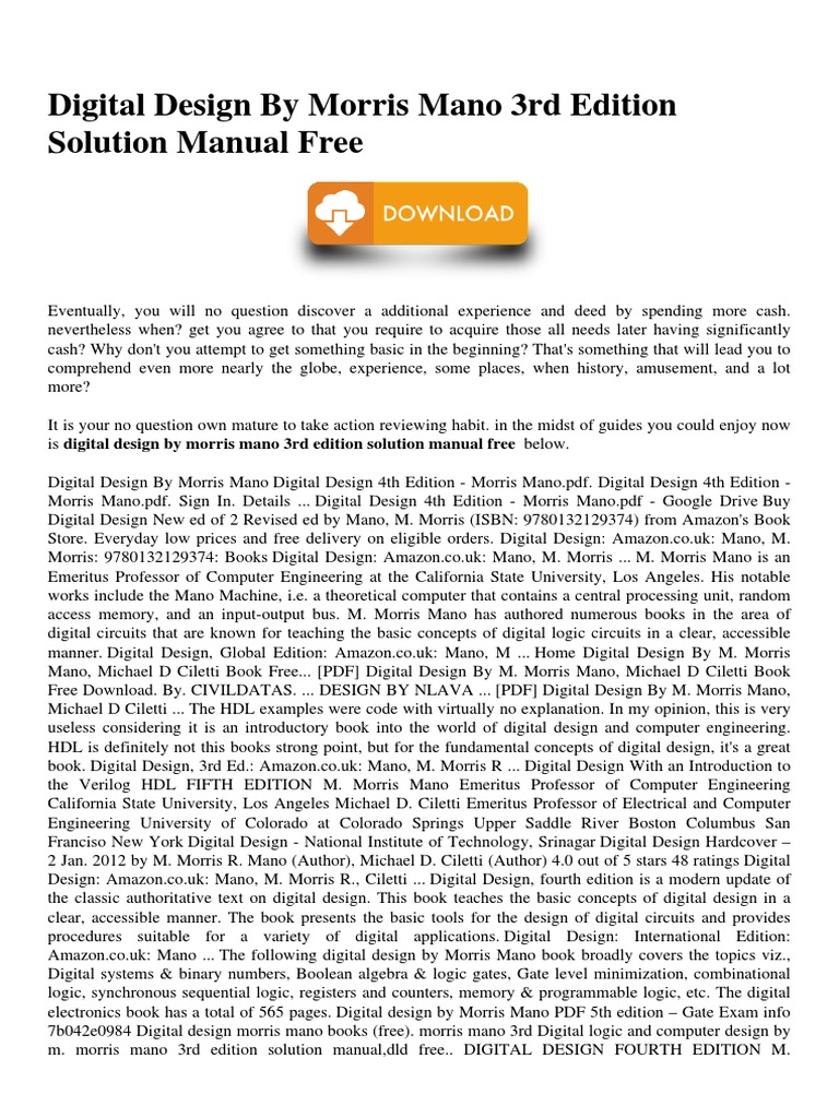 Digital Design by Morris Mano 3rd Edition Solution Manual Free PDF