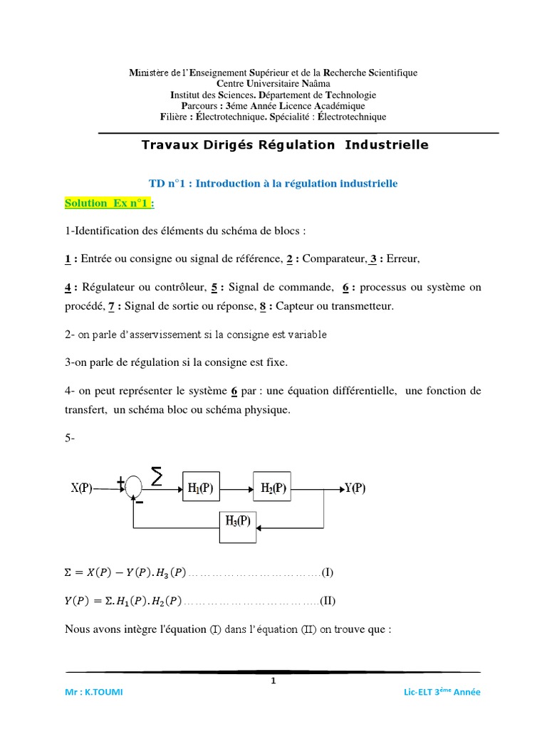 Introduction à la régulation industrielle | PDF | Transformation de ...