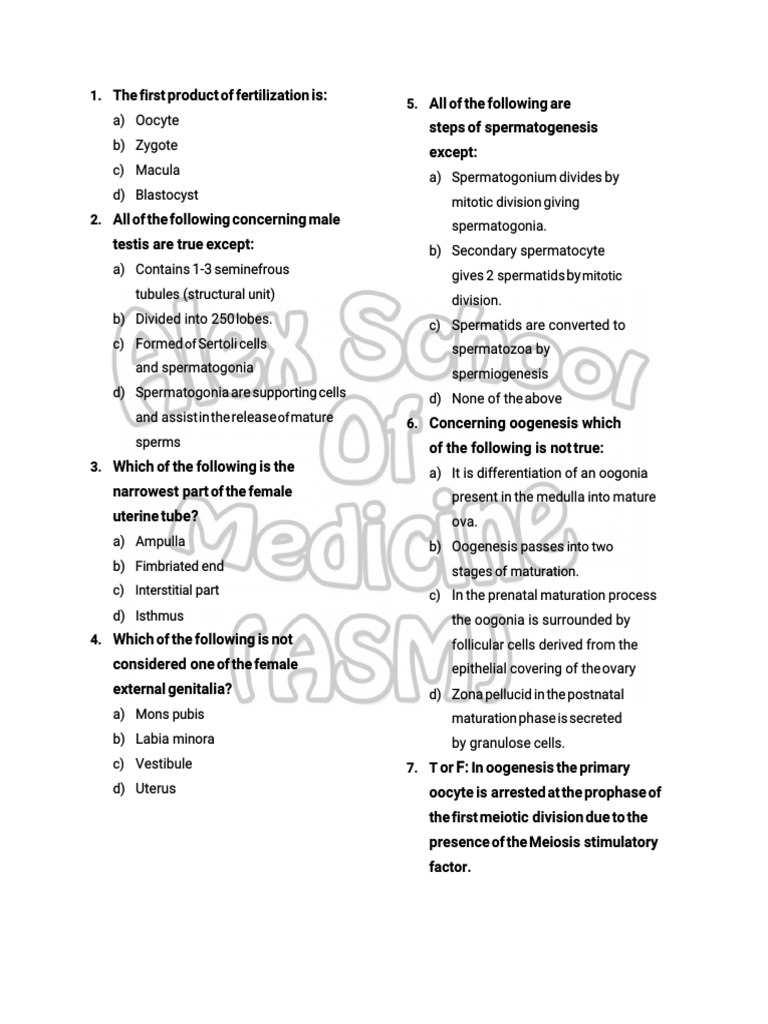 Embryo Questions | PDF | Meiosis | Chromosome