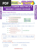 Mínimo Común Múltiplo y Máximo Común Divisor para Cuarto Grado de Primaria