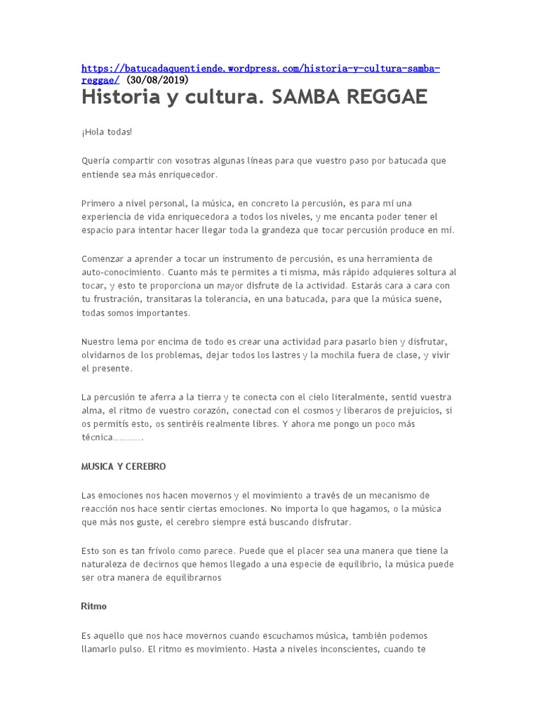 Historia y Cultura. SAMBA REGGAE | PDF | Cerebro | Creatividad