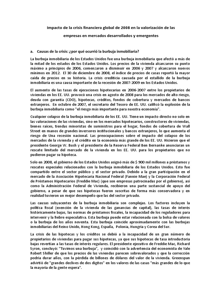 Impacto de la crisis financiera 2008 | PDF | Burbuja de vivienda de ...