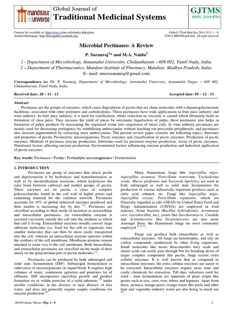 Microbial Pectinases A Review PDF PDF Aspergillus