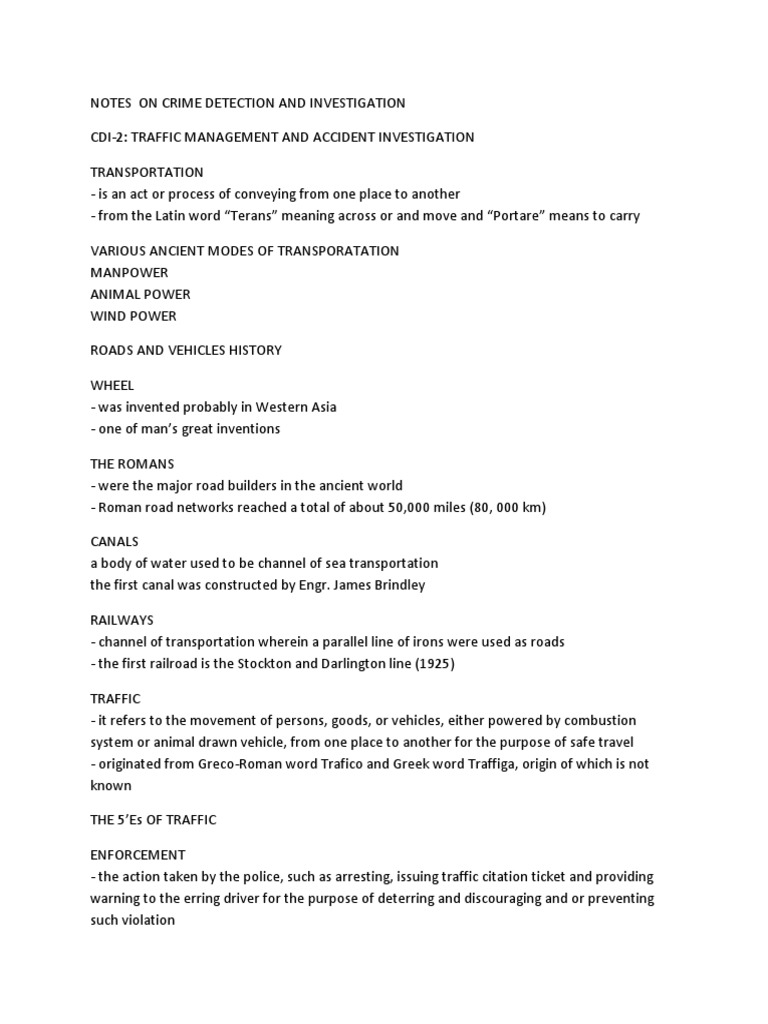 Notes On Crime Detection and Investigation PDF | PDF | Traffic | Lane