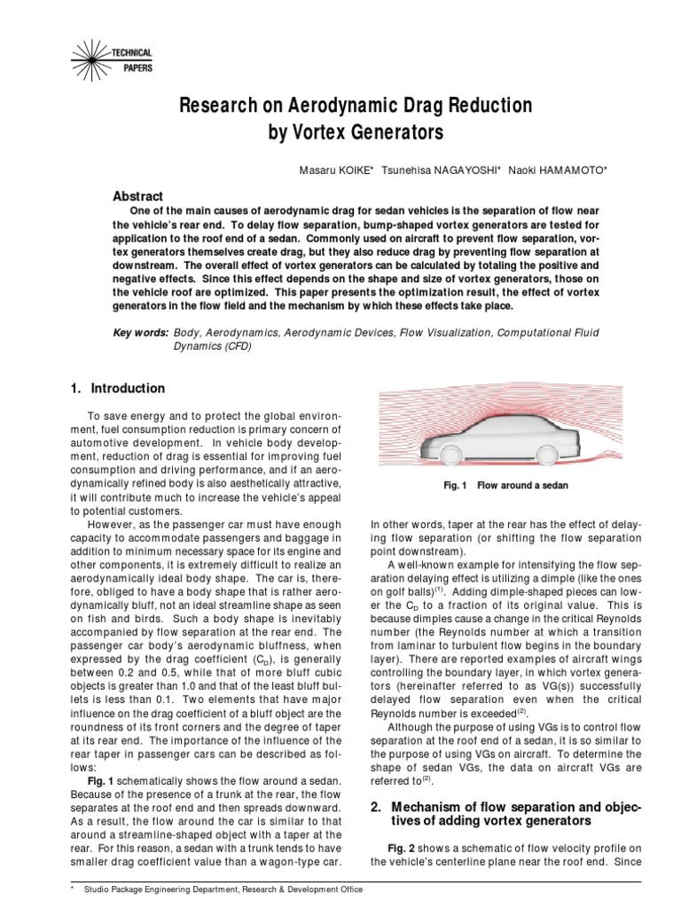 Aerodynamic Drag Reduction by Vortex Generators | PDF | Lift (Force ...
