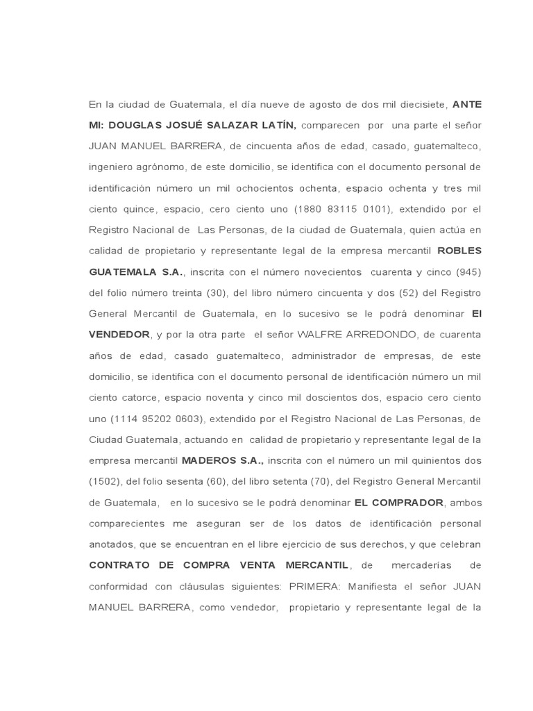 Contrato de Compraventa Mercantil | PDF | Guatemala | Gobierno