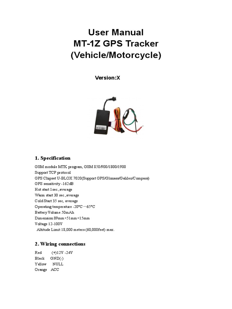 MT-1Z GPS Tracker User Manual | PDF | General Packet Radio Service ...