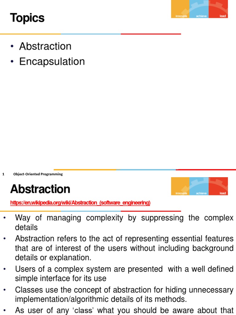 Topics: Abstraction Encapsulation | PDF