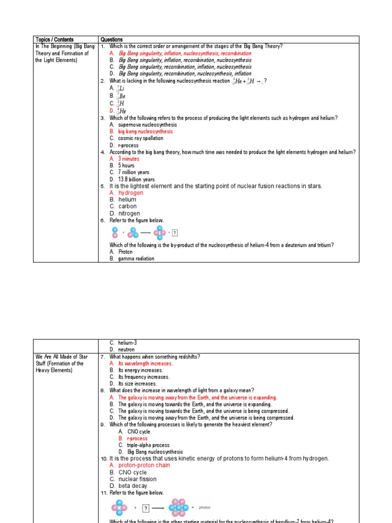 Physical Science (Exam) Answer Key PDF Atomic Nucleus Chemical