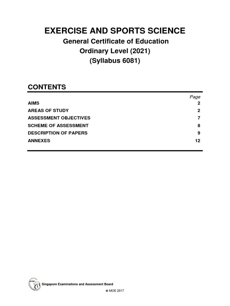 Exercise and Sports Science General Certificate of Education Ordinary