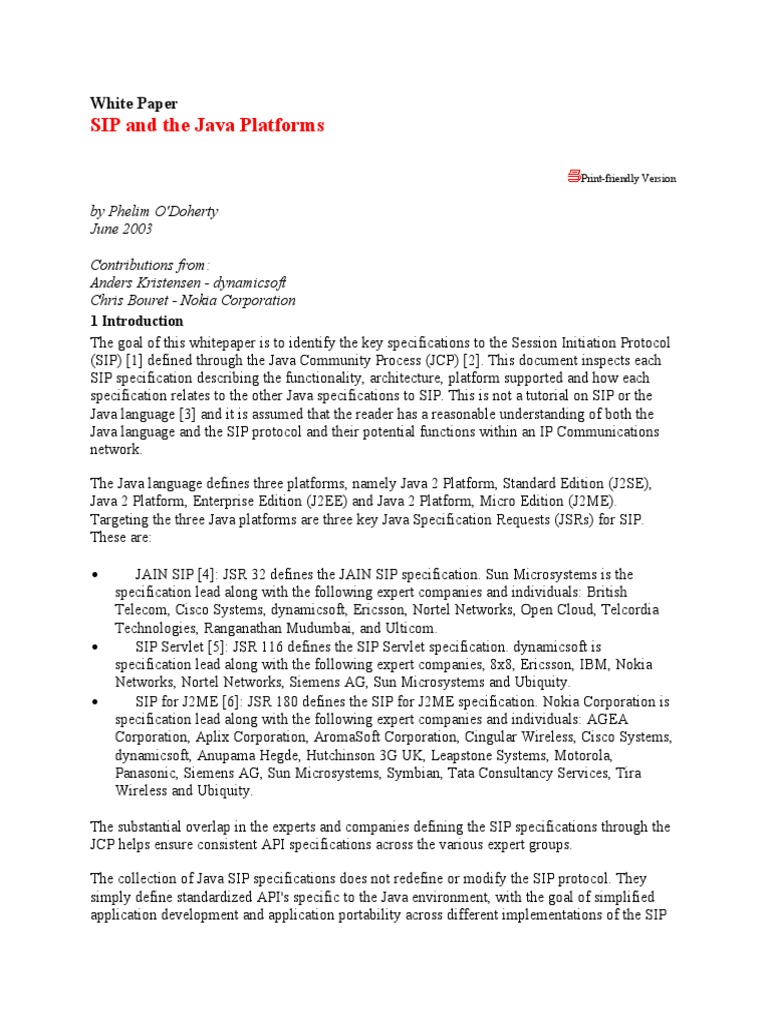 SIP and The Java Platforms | PDF | Session Initiation Protocol | Java ...