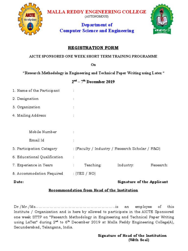 AICTE Training Registration Form | PDF