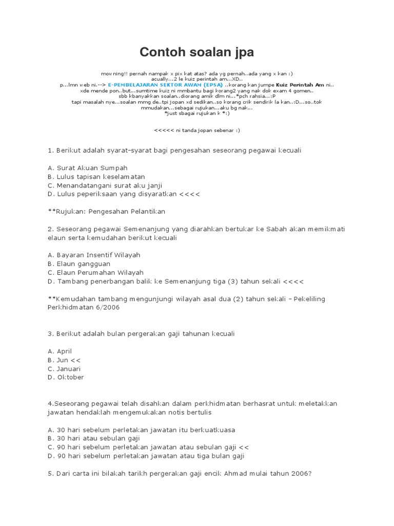 Contoh Soalan Jpa Pdf