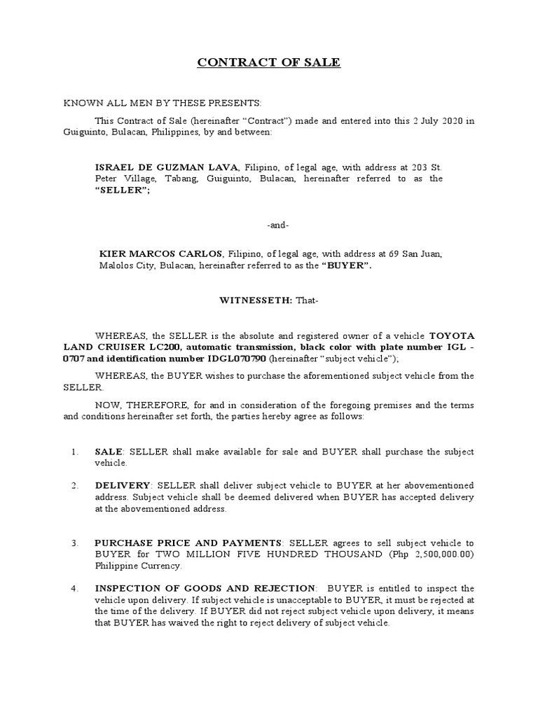 Contract of Sale PDF Implied Warranty Law Of Obligations
