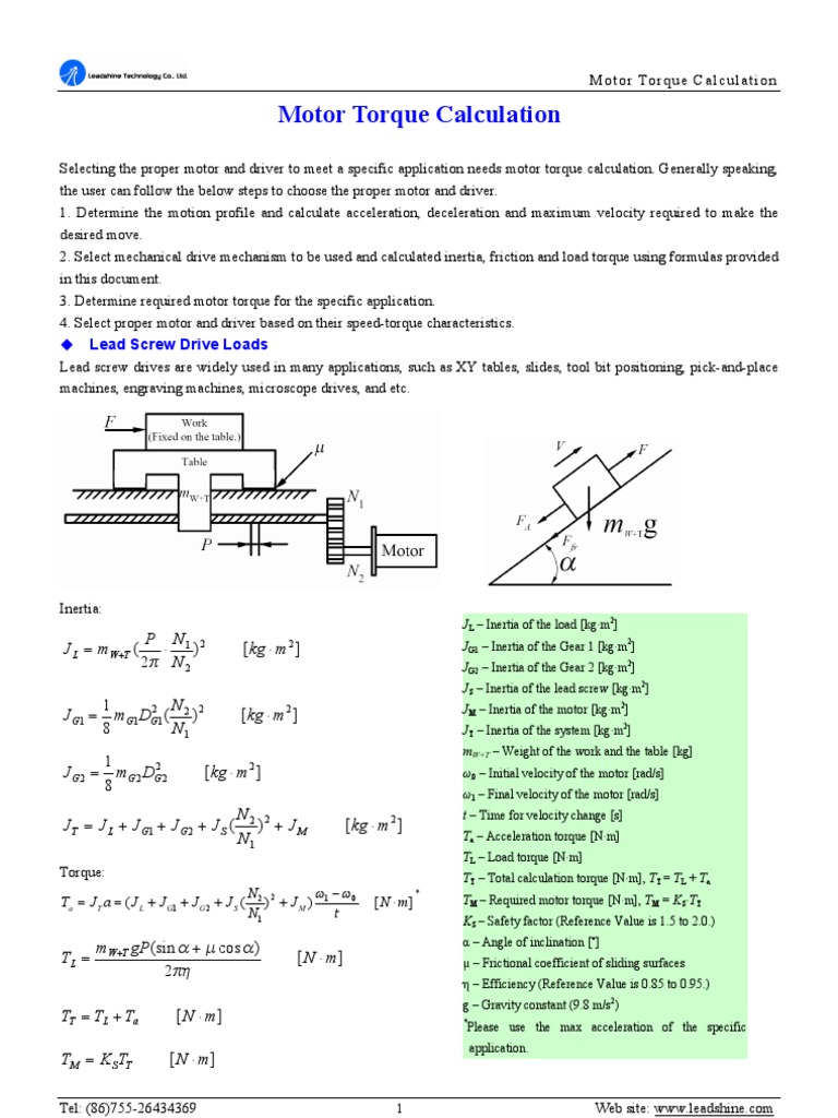 Motor Torque Calculation PDF Gear Belt (Mechanical)