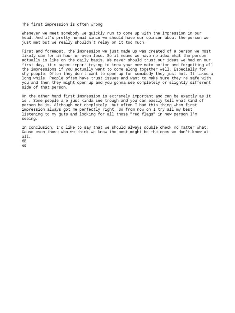 The First Impression Is Often Wrong. Essay | PDF | Self-Improvement ...