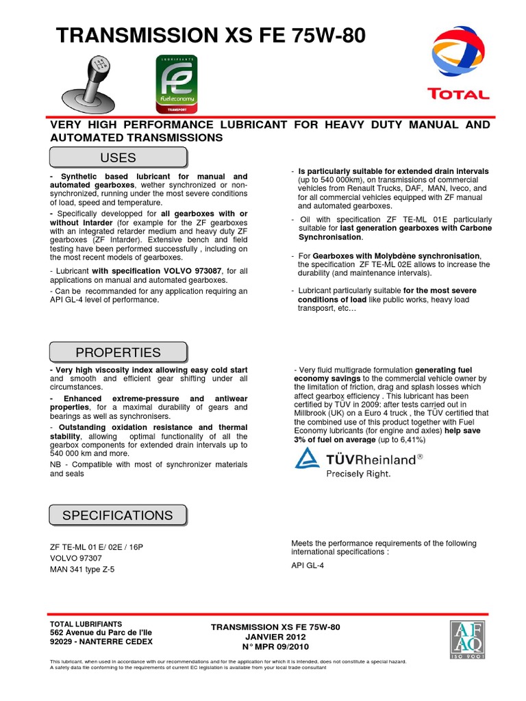 Transmission XS FE 75W-80 Overview | PDF | Transmission (Mechanics ...
