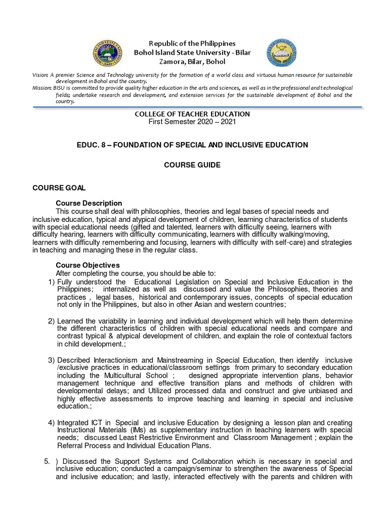 Special & Inclusive Education Course Guide | PDF | Inclusion (Education ...