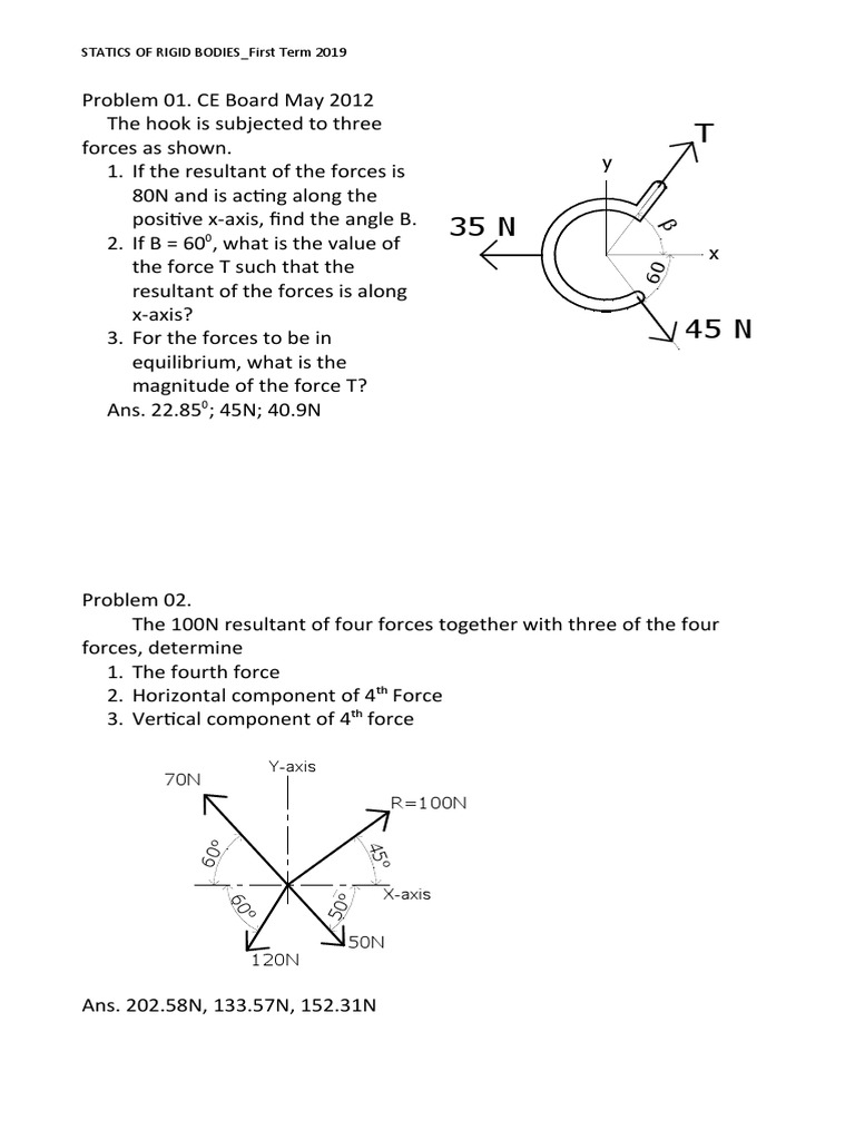 Statics of Rigid Bodies Exam Problems | PDF | Friction | Cartesian ...