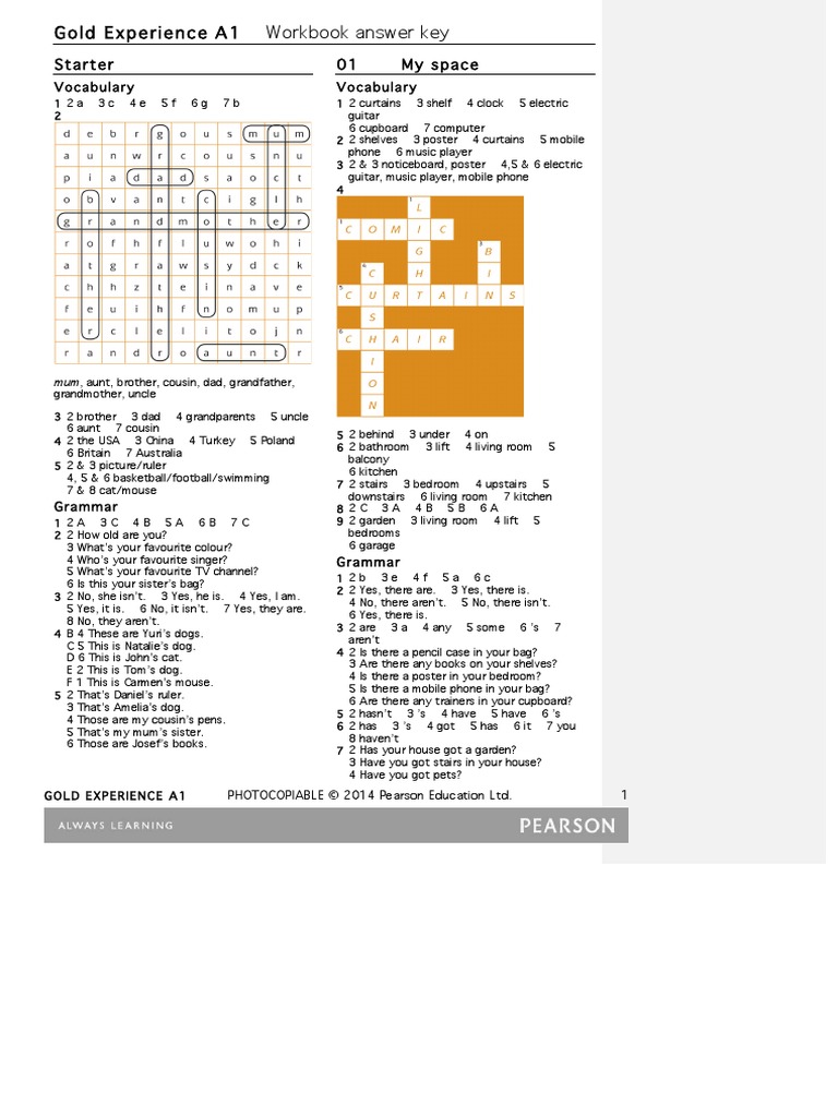 PDF A1 WB Answer Key Gold Experience DL - PDF | PDF | Foods