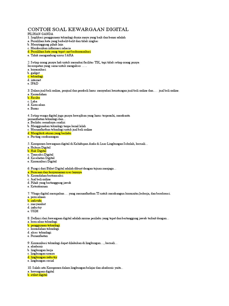 Contoh Soal Dan Jawaban Kewargaan Digital Soal Dan Jawaban