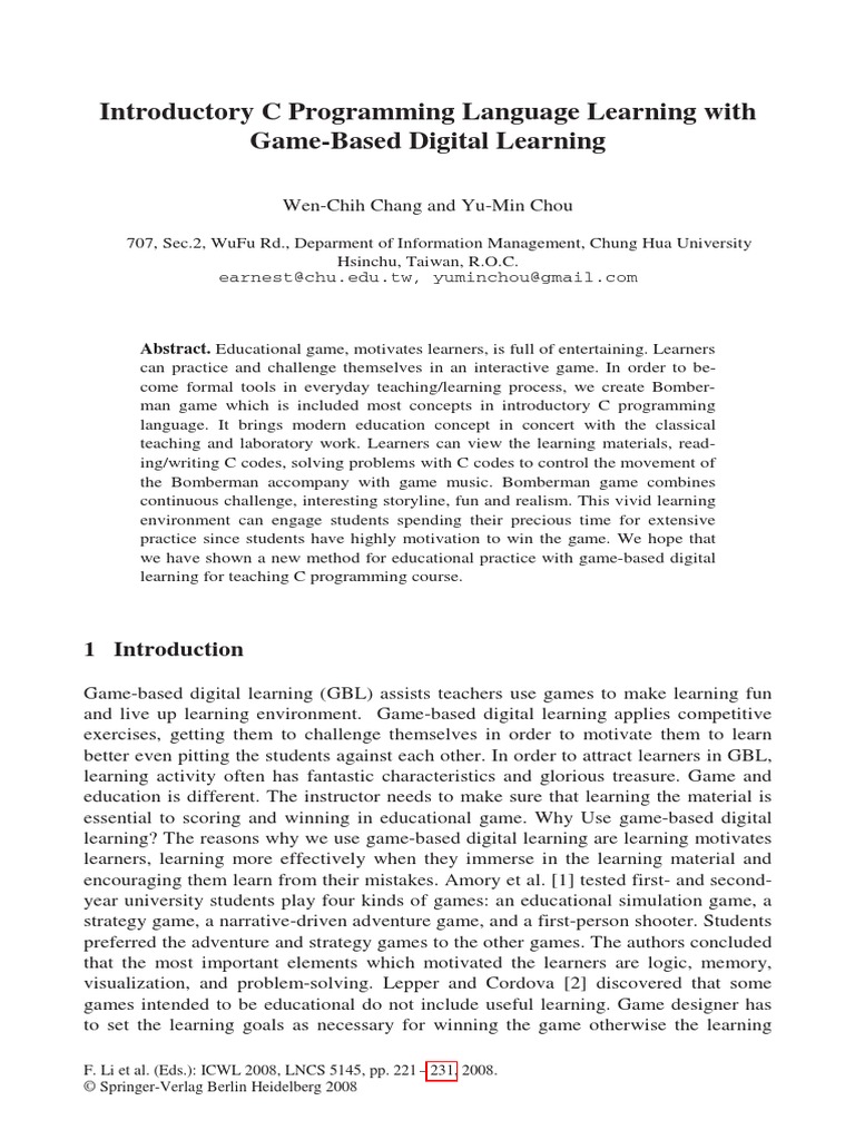 Introductory C Programming Language Learning With Game-Based Digital ...