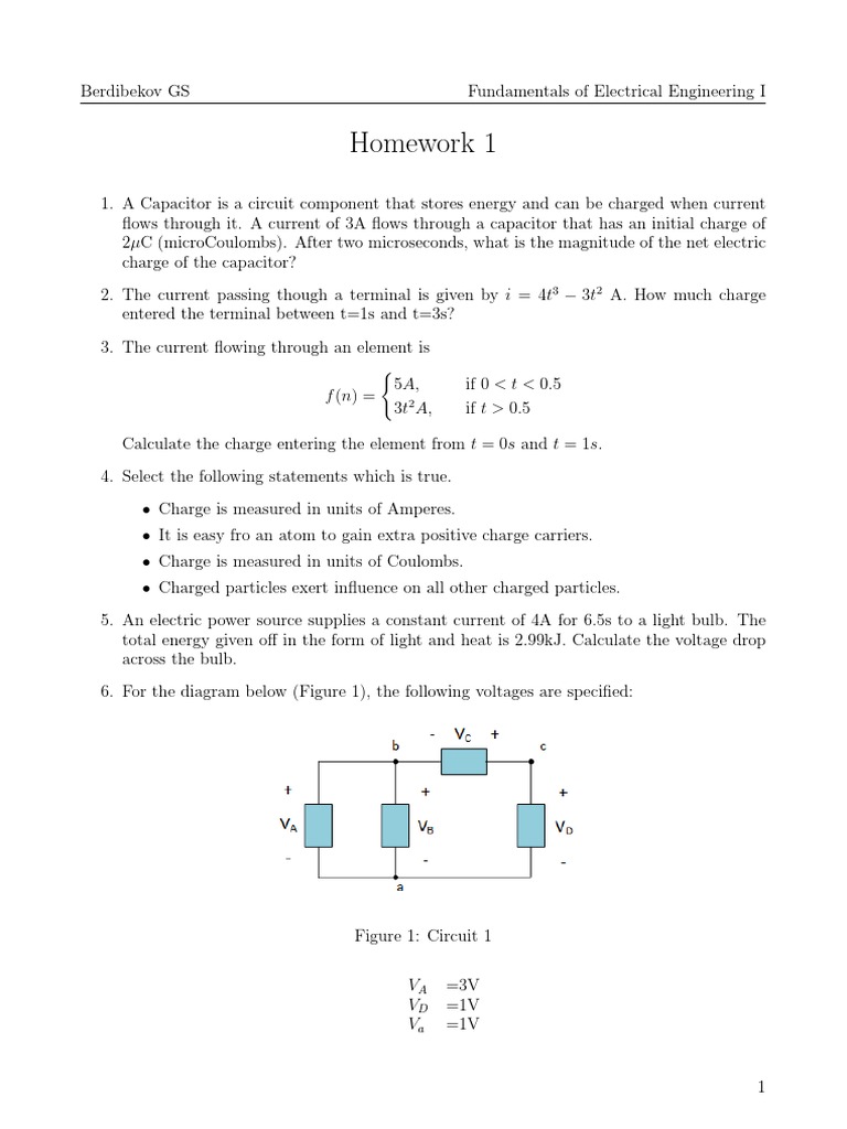 Homework 1 | PDF | Electrical Network | Voltage