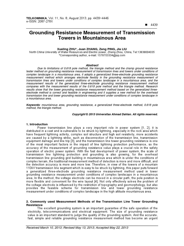 Grounding Resistance Measurement of Transmission Tower | PDF | Electric ...