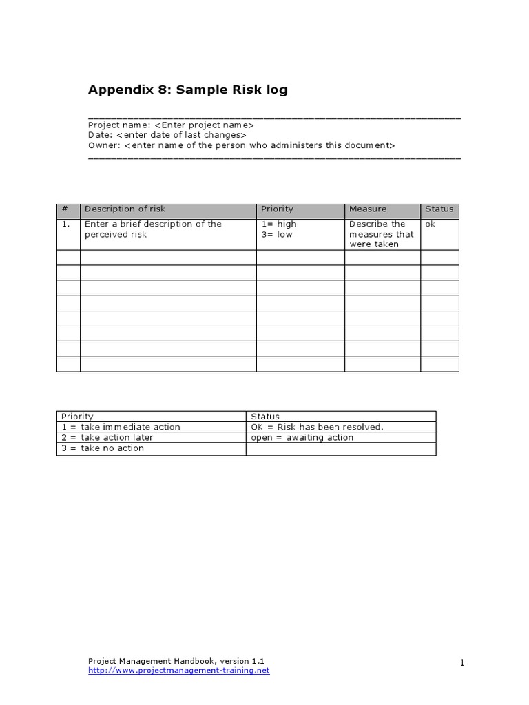 It Appendix 8 Sample Risk Log PDF | PDF