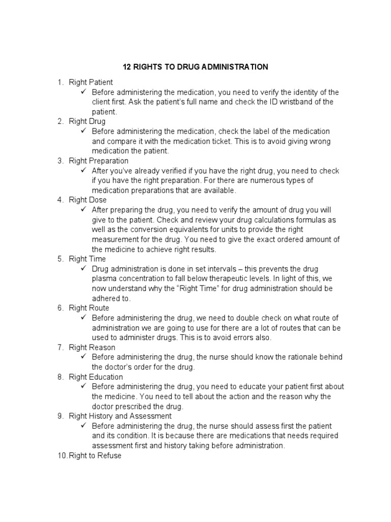 12 Rights of Medication Administration | PDF | Patient | Drugs