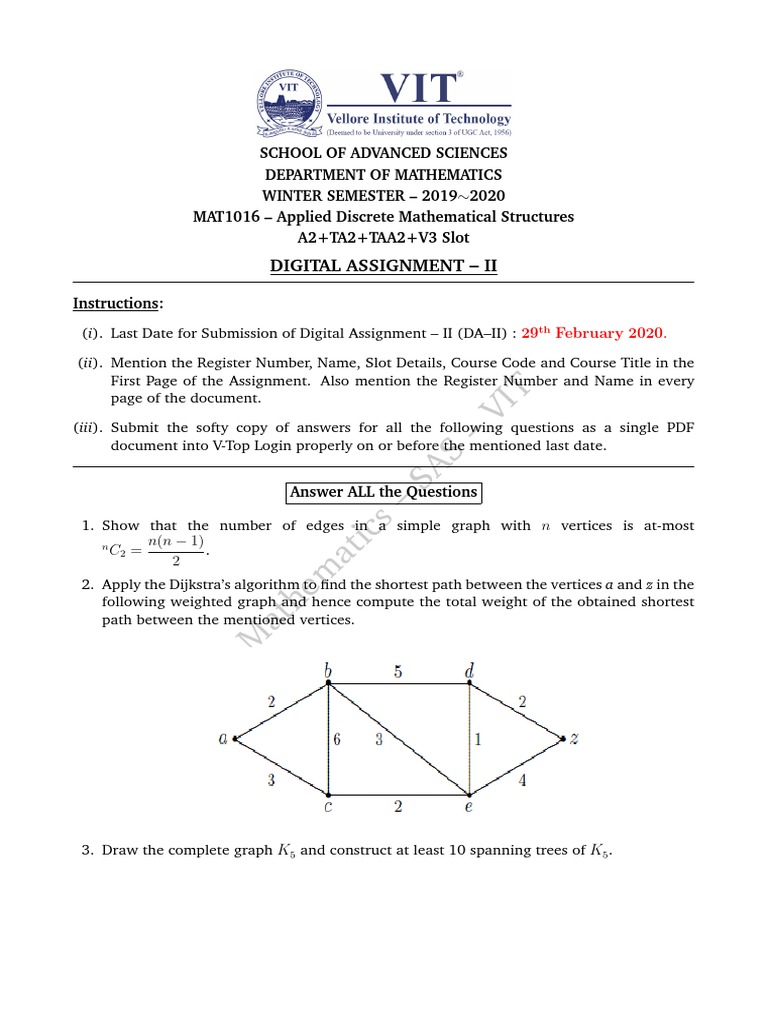 Digital Assignment II: Discrete Math Tasks | PDF | Applied Mathematics ...