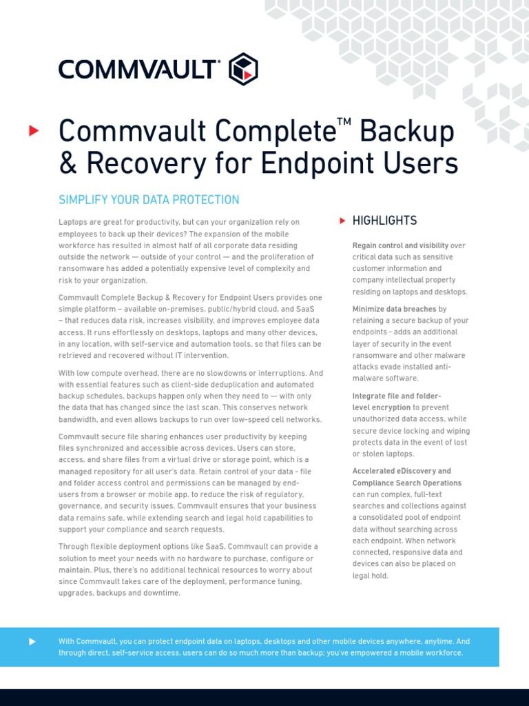 Commvault Backup and Recover Software Data Sheet PDF Backup Cloud