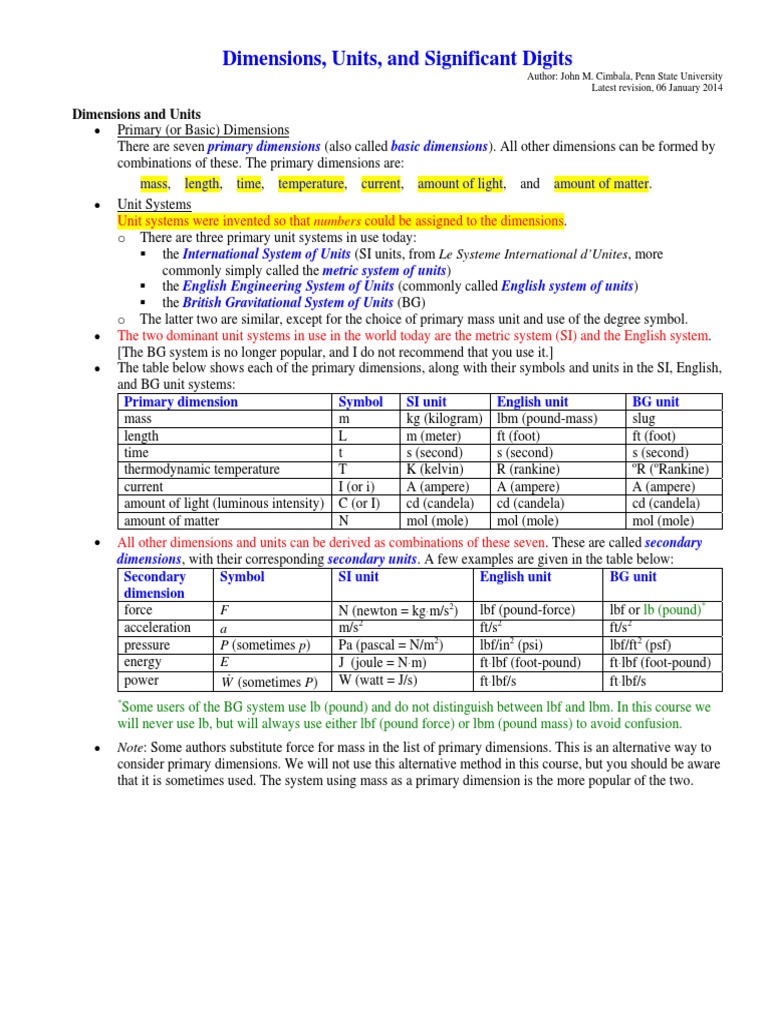 Dimensions and Units Explained | PDF | Significant Figures | Numbers