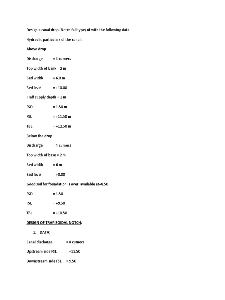 Trapezoidal Notch Canal Drop Design | PDF | Length | Civil Engineering