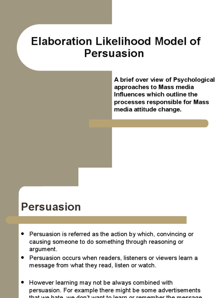 Elaboration Likelihood Model of Persuasion PDF Persuasion Neuropsychology