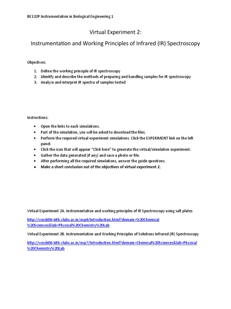 IR Spectroscopy Virtual Lab (BE132P PDF Infrared Spectroscopy