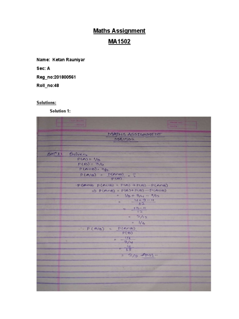 MA1502 Maths Assignment Solutions | PDF | Teaching Methods & Materials