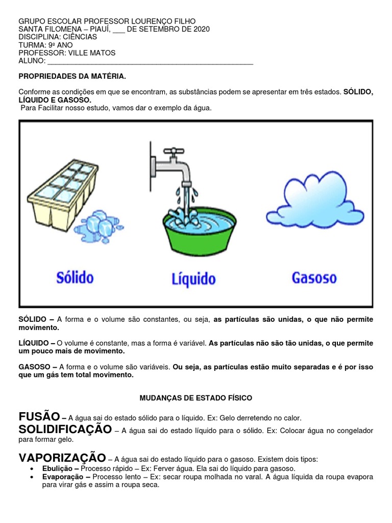 Mudanças de Estado Físico Da Matéria | PDF | Líquidos | Congelamento, image size:768x1024