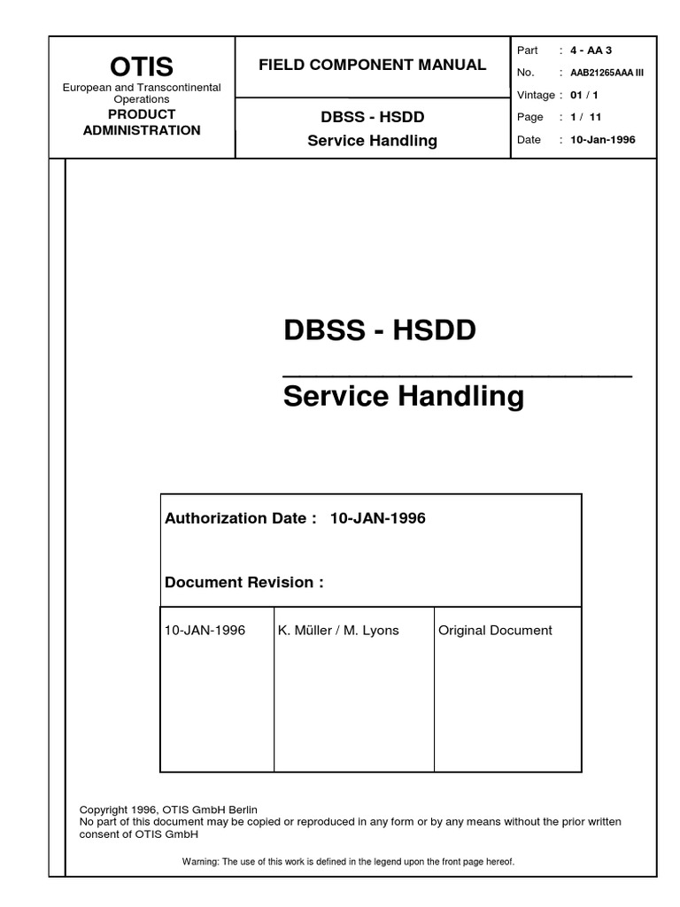 Dbss - HSDD - Service Handling: Field Component Manual | PDF | Elevator ...